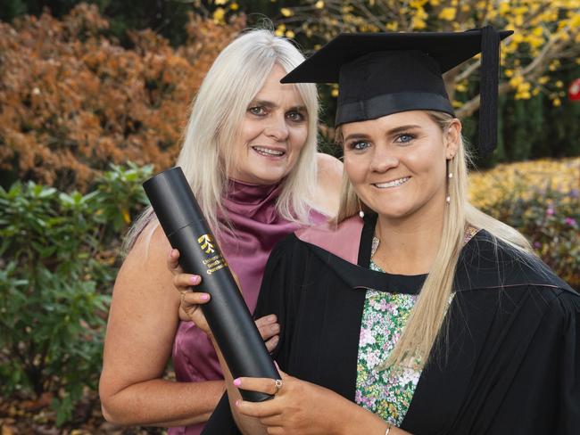 Sue Edwards congratulates daughter Paige Edwards on her Bachelor of Education (Primary) graduation at a UniSQ graduation ceremony at The Empire, Tuesday, June 25, 2024. Picture: Kevin Farmer