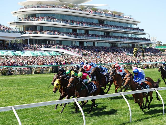 MELBOURNE, AUSTRALIA - NOVEMBER 05: Robbie Dolan rides Knight's Choice beating Akira Sugawara riding Warp Speed to win Race 7, the Lexus Melbourne Cup during during Melbourne Cup Day at Flemington Racecourse on November 05, 2024 in Melbourne, Australia. (Photo by Daniel Pockett/Getty Images)