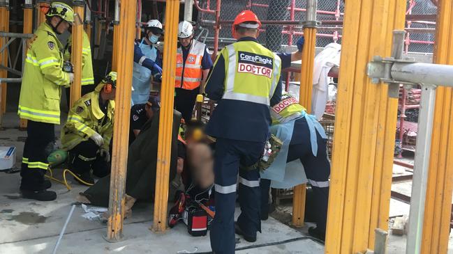 The scene at Belrose where a man was impaled on one metre long reinforcing bar. Picture: CareFlight.