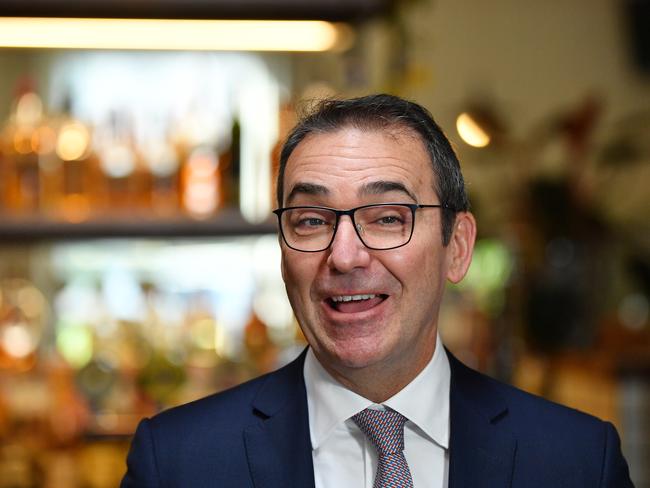 South Australian Premier Steven Marshall is seen during an announcement of a new COVID cleaning program for the Restaurant and Hotel Industry at the Robin Hood Hotel in Adelaide, Tuesday, May 19, 2020. (AAP Image/David Mariuz) NO ARCHIVING