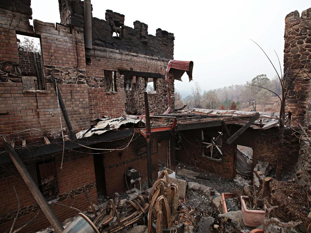 Fire devastated "castle" home in the small community of Wytaliba on the 13th of November 2019. Bushfires ripped through the small community of Wytaliba on the 9th of November 2019. Photographer: Adam Yip