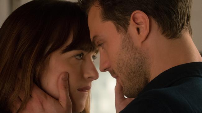 Dakota Johnson and Jamie Dornan in a scene from the film Fifty Shades Darker