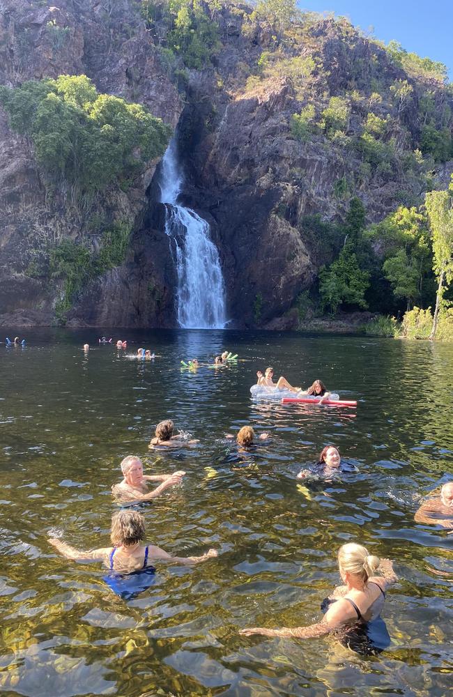 Wangi Falls was full of people on July 10, when a man was attacked by a crocodile. Picture: Darren Dans