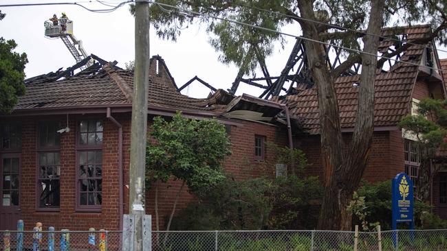 The gutted remains of a main building at Sandringham Primary School. Picture: Sarah Matray