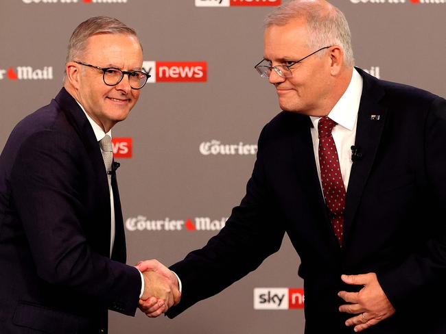 Albo and ScoMo and the debate thingo. Picture: Jason Edwards / various sources / AFP