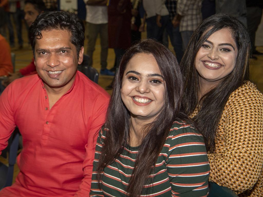 ( From left ) Kishole Bulchandant, Trusha Vasdevani and Liza Vasdevani at the Indian Independence Day celebrations. Saturday, August 21, 2021. Picture: Nev Madsen.