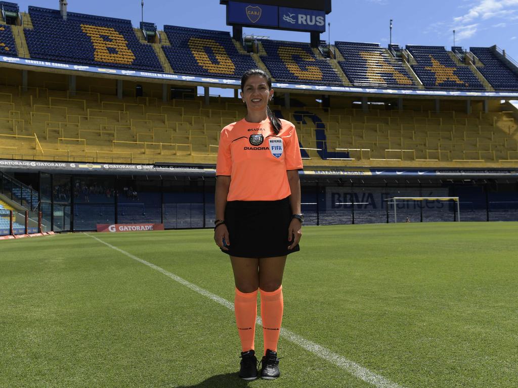 Argentine referee Estela Alvarez de Olivera, 40, at the Boca Juniors football team stadium “La Bombonera”, in Buenos Aires. Picture: AFP