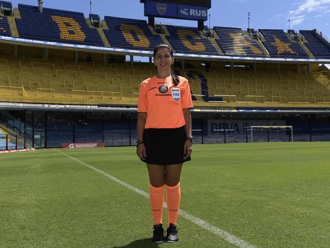 Argentine referee Estela Alvarez de Olivera, 40, at the Boca Juniors football team stadium “La Bombonera”, in Buenos Aires. Picture: AFP