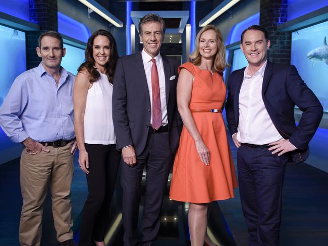 Channel 10’s <i>Shark Tank </i>team with John McGrath (far right).