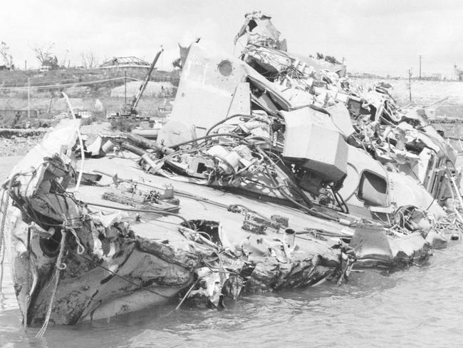 HMAS Arrow in Darwin Harbour after cyclone Tracy. SUPPLIED