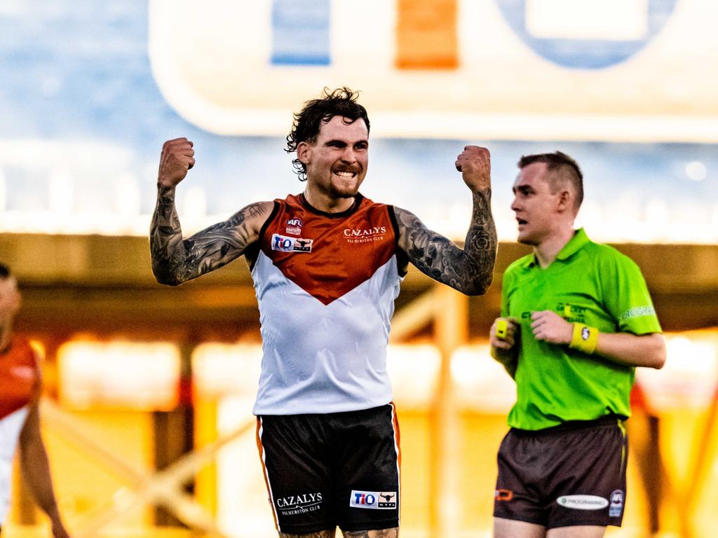 Jayden Magro, who kicked four majors for the Territory against South Fremantle in the annual representative match, is currently the leading goal kicker in Men’s Premier League. Picture: Patch Clapp / AFLNT Media