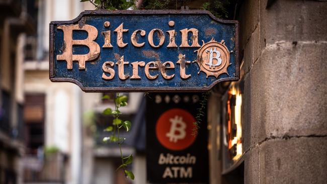 A sign for ‘Bitcoin Street’ outside a cryptocurrency exchange in Barcelona, Spain: Picture: Angel Garcia/Bloomberg