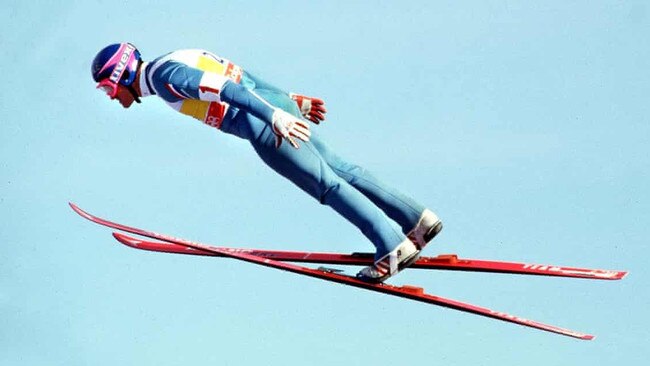 Eddie “the Eagle” Edwards at the 1988 Calgary Games – flying his way into last place. Twice.