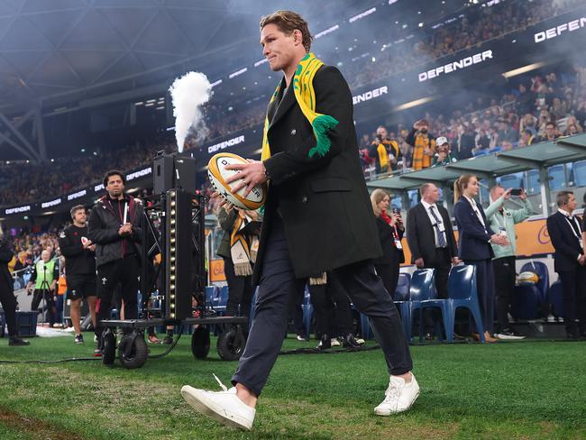 Hooper says farewell to fans at the recent test between Australia and Wales. Picture: Cameron Spencer/Getty Images