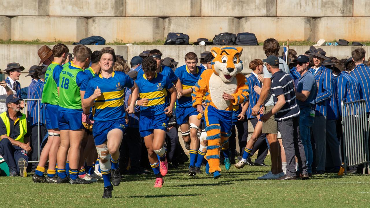 TGS 1st XV take to the field. 2024 O'Callaghan Cup at Downlands College. Photo by Nev Madsen