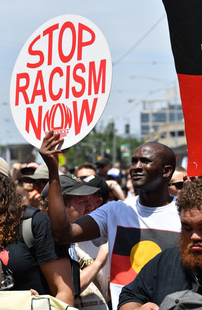 Protesters at an Invasion Day rally in Melbourne last year. Picture: AAP/James Ross.