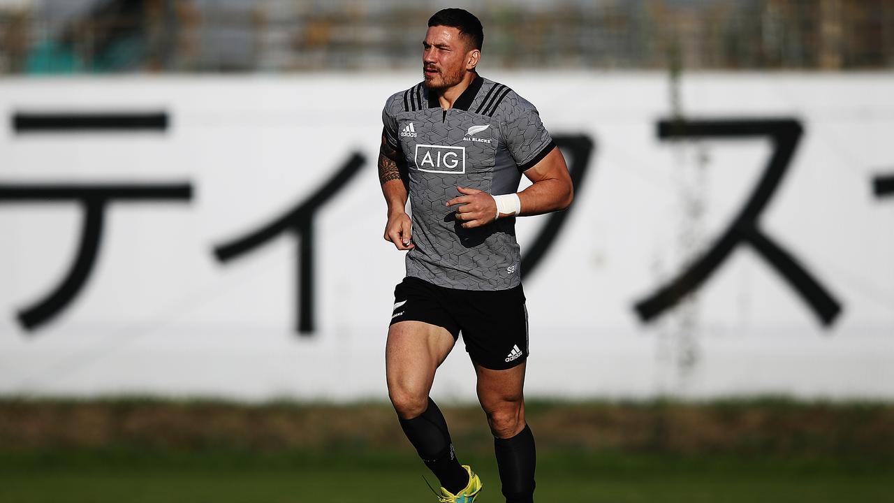 Sonny Bill Williams runs through drills during an All Blacks training session in Tokyo.