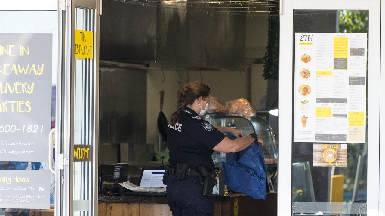 Police investigate a crime scene at the 2TG Thai Restaurant. Picture: Kevin Farmer