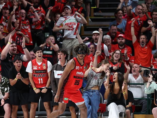 The Red Army celebrates Keanu Pinder’s playoff heroics. Picture: Getty Images