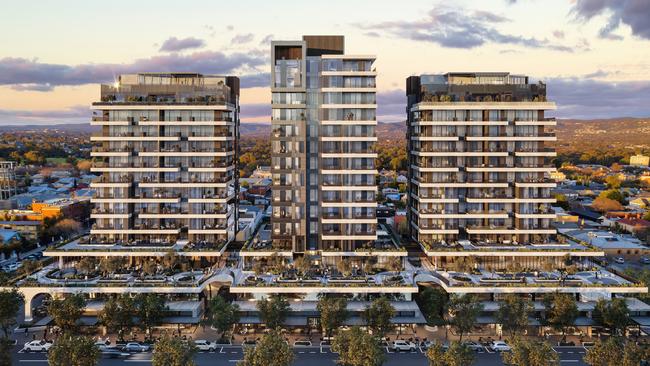 Architect's render of the $250m redevelopment of 88 O'Connell St, North Adelaide. Picture: Commercial &amp; General