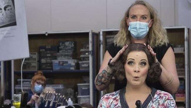 Hair and make-up are done for a performer before the dress rehearsals on Saturday. Picture: Brook Mitchell/Getty Images