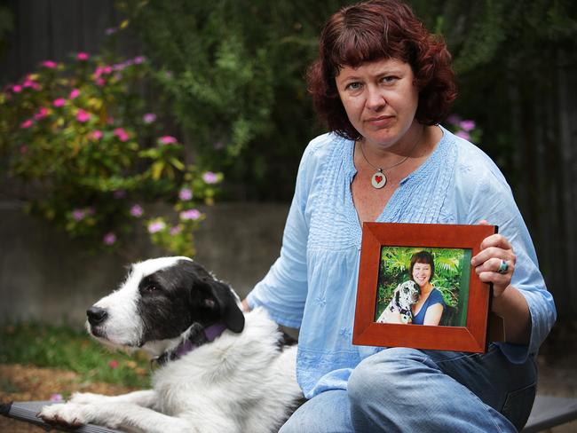 Margie with Mouse who was with Dip when he was bitten by the snake.<source> Picture: Danny Aarons</source>