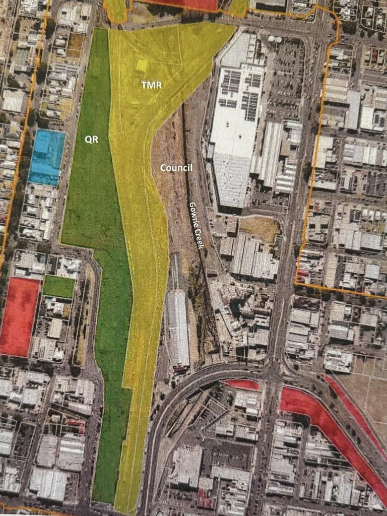 A map showing the ownership breakdown of the Toowoomba Railway Parklands in the CBD.