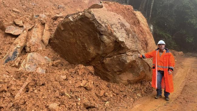 Nick Dametto MP during an inspection on Mount Spec Road. Picture: Supplied