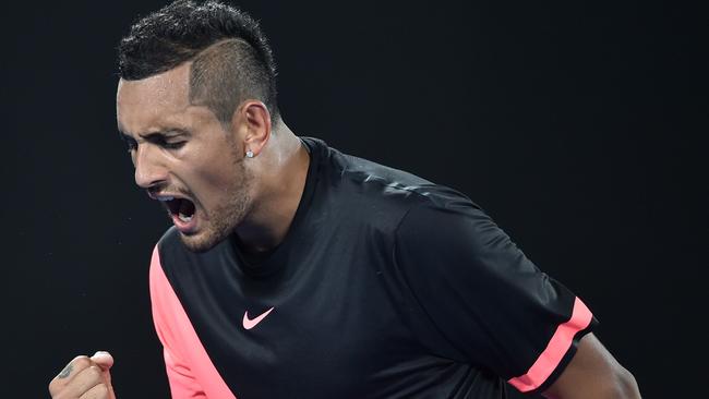 Nick Kyrgios was pumped against Grigor Dimitrov.