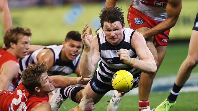 Geelong star Patrick Dangerfield was unstoppable against the Swans. Picture: Phil Hillyard