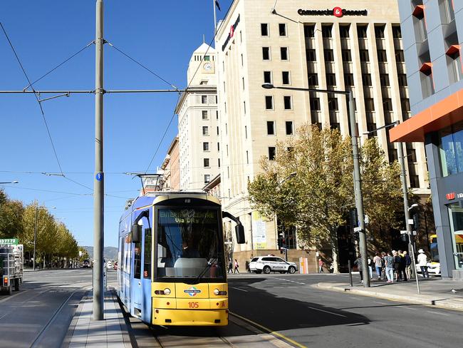 13/05/2016 Tram on North Tce Adelaide. Possible extension up North Tce. Pic Roy VanDerVegt