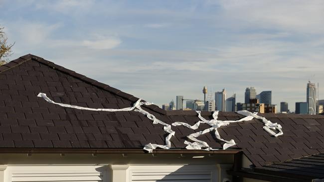 Alan Joyce's house in Mosman was pelted with toilet paper and egg on the roof of the garage earlier this week. Picture: Tim Hunter