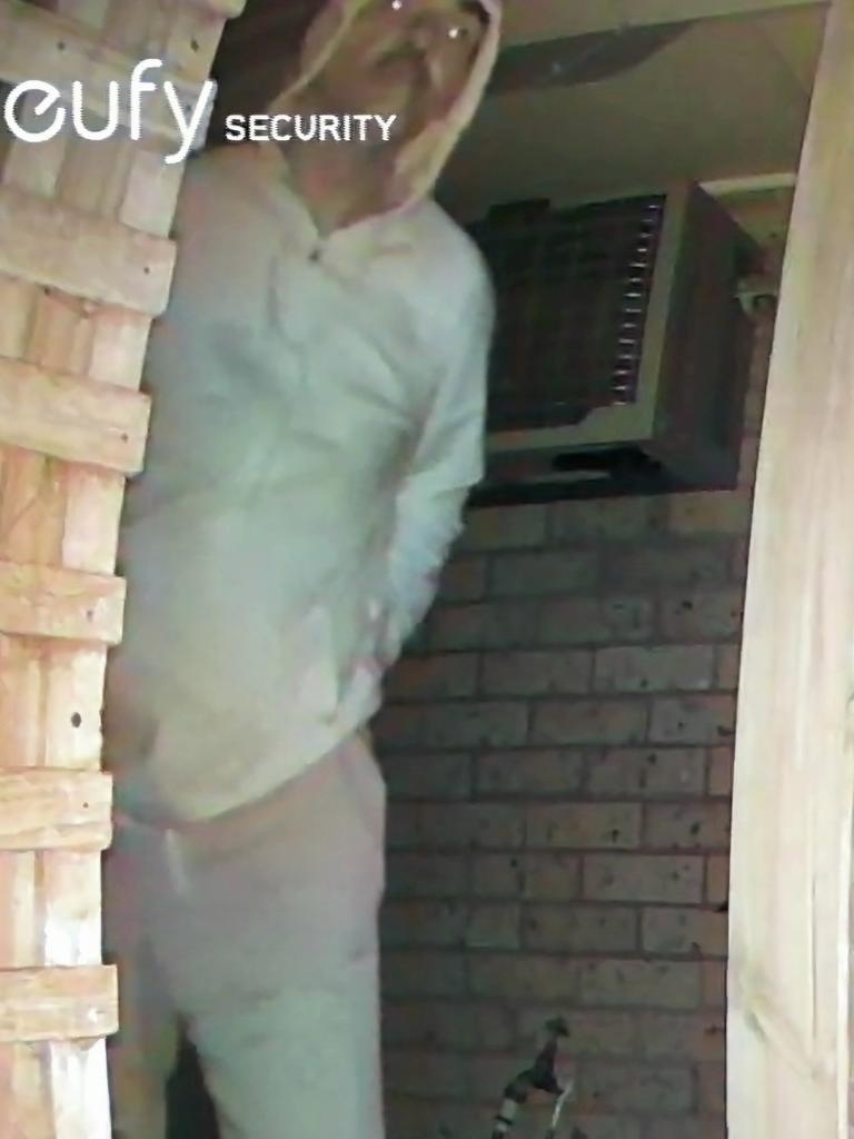 The mystery “giant” captured on camera moments before a suspicious house fire at a nearby Geelong West home. Photo: Supplied