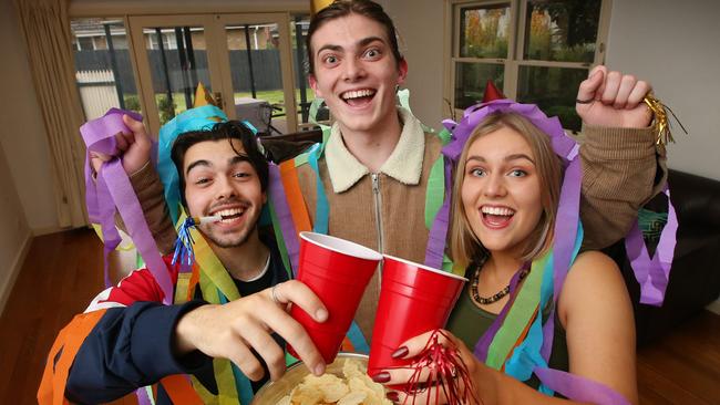 Max Wenn 17 (centre) goes to parties with his friends (L) Chris Moutafis 16 and Alex Glazebrook 17. He is allowed to drink moderately if his parents are sure there is proper parental supervision. Picture: David Caird