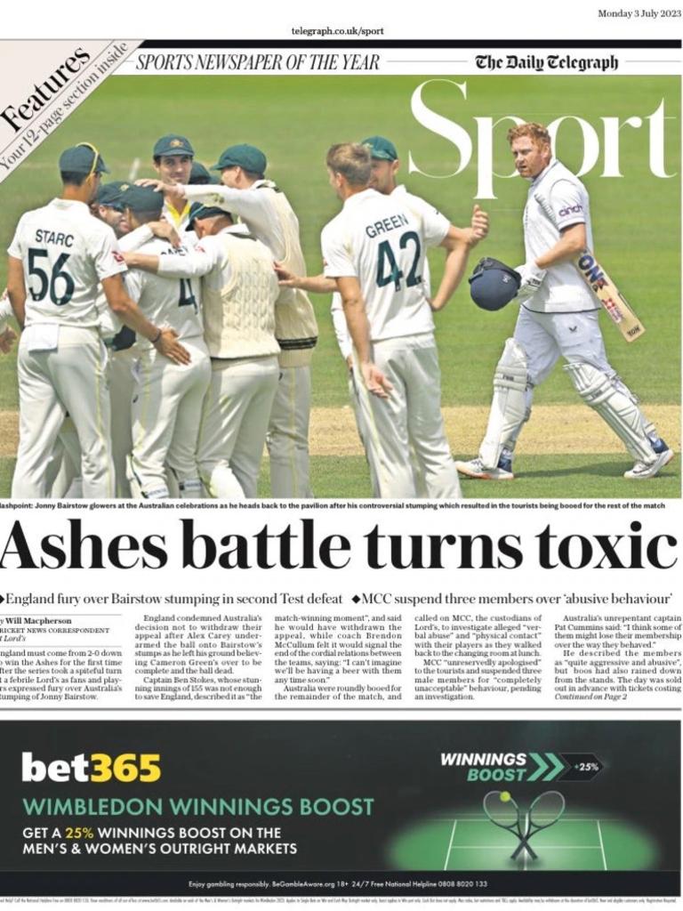 The back page of the Daily Telegraph.