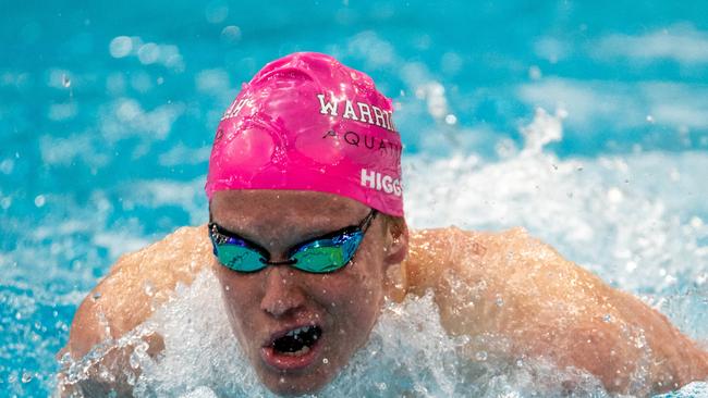 Swimmer Sam Higgs from Warringah Aquatic SC competing in the pool.