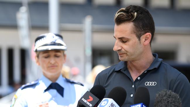 Anthony Koletti speaks to media outside Bondi Police Station in Sydney in 2020. Picture: Joel Carrett