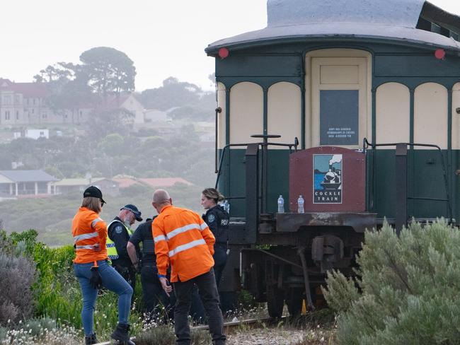 ADELAIDE, AUSTRALIA. NewsWire Photos. JANUARY 4, 2023.The Cockle Train at the scene where a man has died in Hayborough. Picture: NCA NewsWire/ Morgan Sette