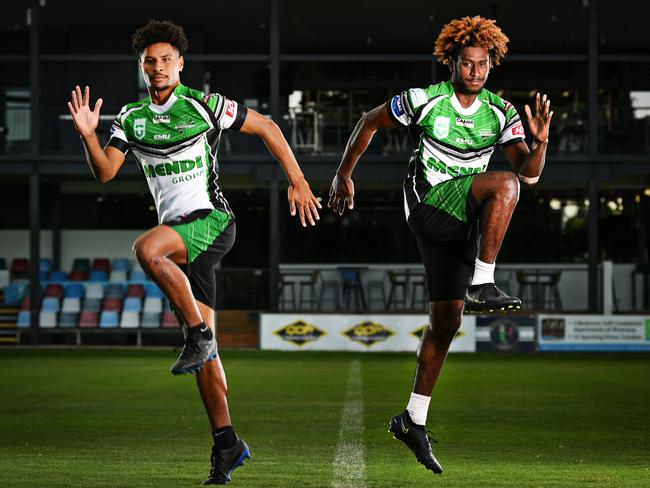 Townsville Blackhawks Ragarive Wavik (left) and Dudley Dotoi. Picture: Alix Sweeney