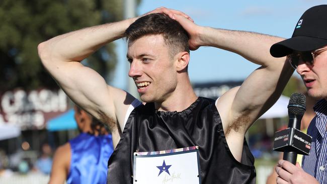 Bay Sheffield 120m sprint men's final winner James Bayliss. Picture: Russell Millard