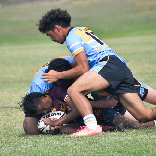 Peninsula versus North West, 14-15 years boys, at the Queensland School Sport rugby league state championships at Marley Brown Oval, Gladstone, on May 17, 2025.