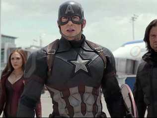 From left: Scarlett Witch (Elizabeth Olsen), Captain America (Chris Evans) and Bucky/The Winter Soldier (Sebastian Stan) in a scene from Civil War. Picture: Contributed