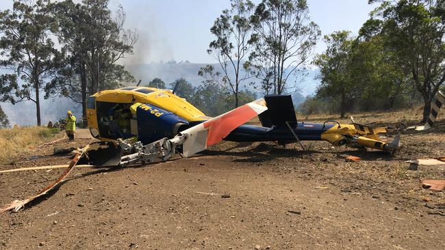 Fireys established an exclusion zone after concerns about the helicopter’s fuel. Picture: Supplied