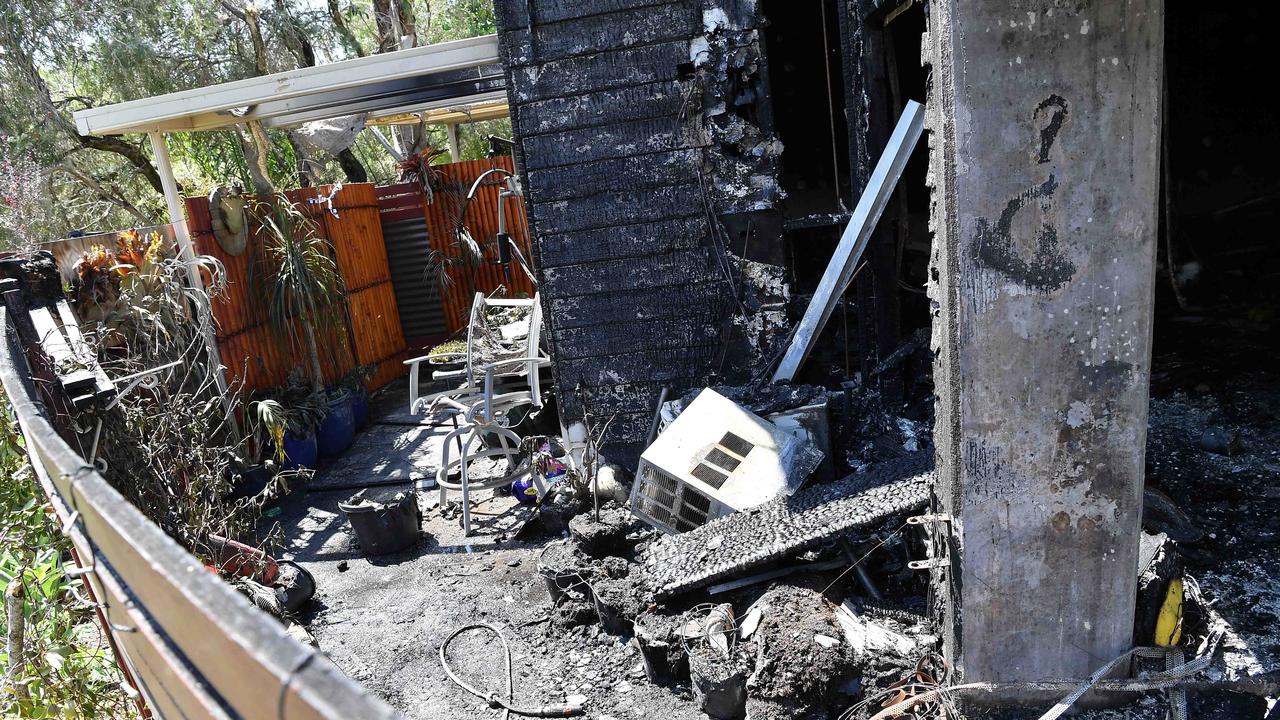 The charred belongings in a two-storey home Two storey town house fire, Maroochydore. Picture: Patrick Woods.