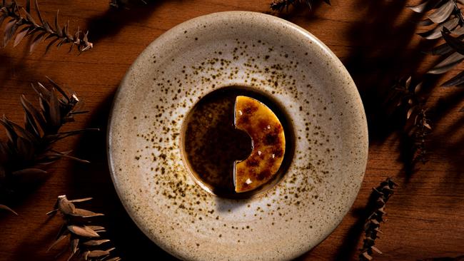 Fallen bunya bunya branches with native thyme at Restaurant Botanic, Adelaide. Picture Jon Wah