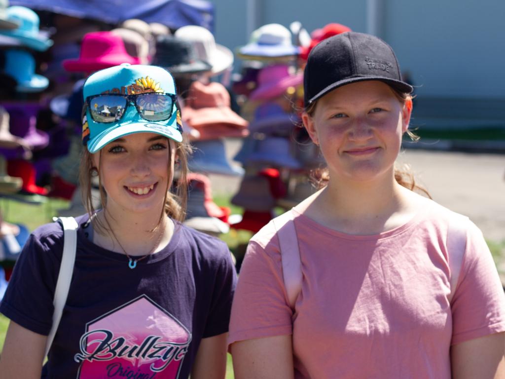 Addi Smith and Rachael Steinhardt wander the sideshow at the 2023 Murgon Show.