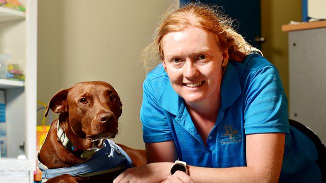 Physiotherapist Lucille Robinson at Move and Grow Physiotherapy, with her therapy dog Chilli.