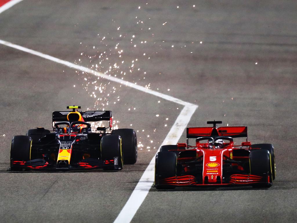 Sebastian Vettel of Germany leads Alexander Albon of Thailand.