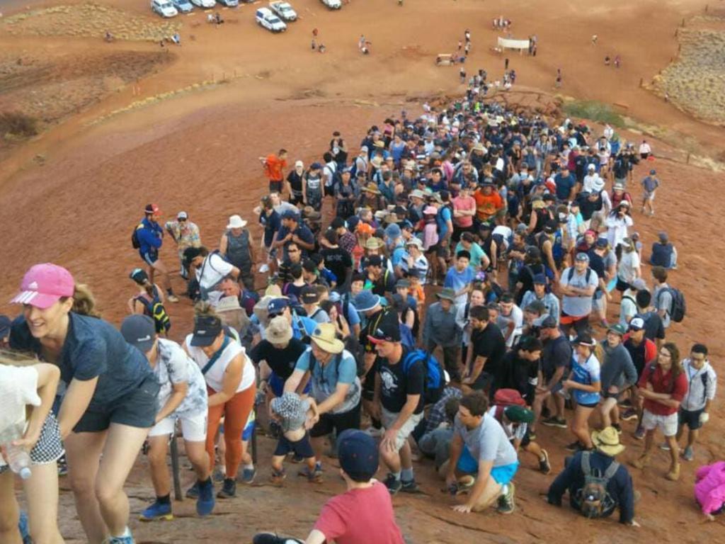 Crowds attempting to climb Uluru. Picture: Supplied