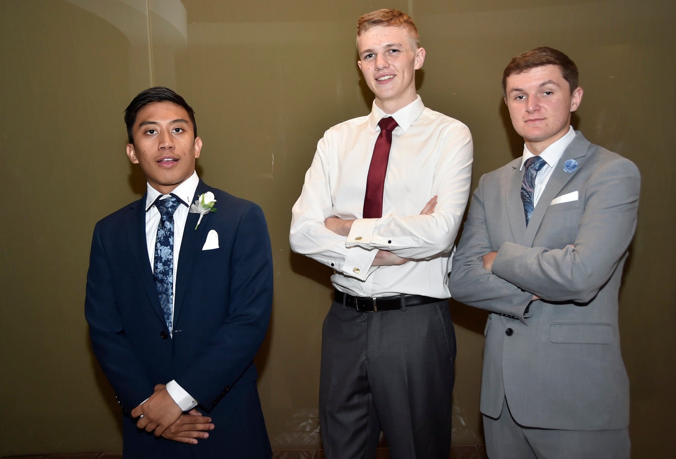 Toowoomba State High School formal at Picnic Point, (from left) Dexter Dioneda, Tristan Hagdoorn and Zachery Newby. Wednesday, November 13, 2019.